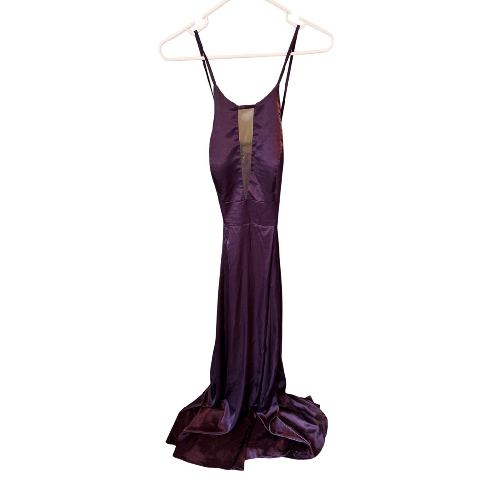 Spaghetti-Strap Satin Prom Gown in Deep Plum